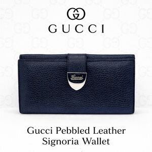 Gucci Pebbled Leather Signoria Wallet Black MSRP $650 Authentic COA